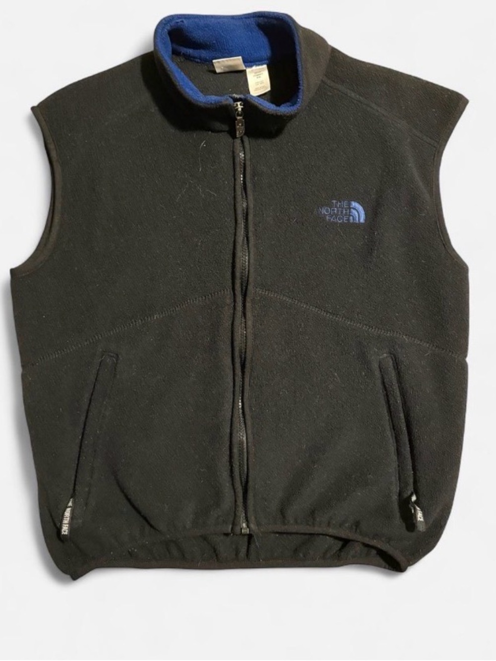 The North Face Black Fleece Vest with Blue Collar and Logo